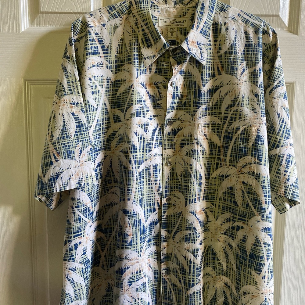 Tori Richard Blue Palm Print Men’s Shirt Shirt size  X Large